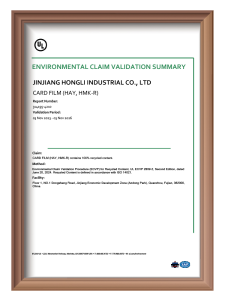 HongFilms UL Environmental Claim Validation for 100% Recycled PVC Card Film