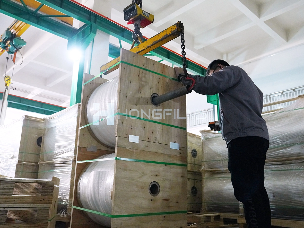 Hanging packaging materials being received into the warehouse